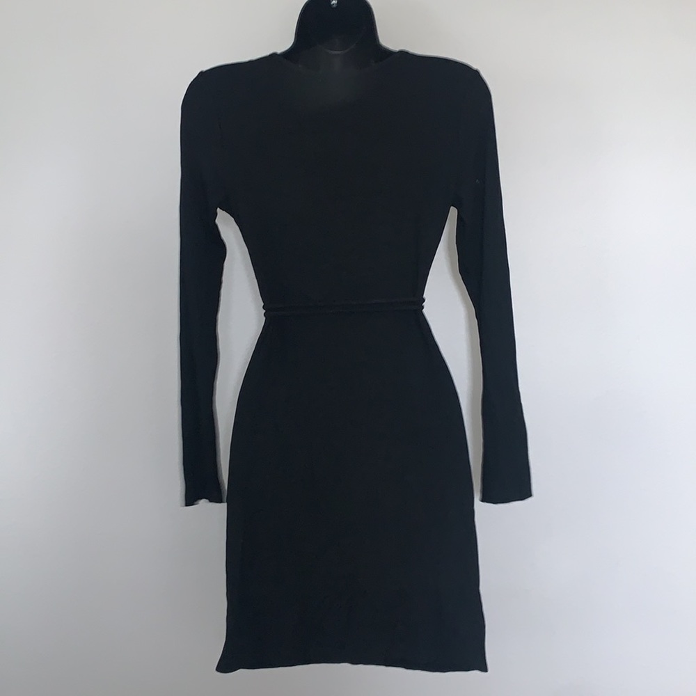 Princess Polly Noa Black Long Sleeve Ribbed Cut Out Criss Cross Tie Mini Dress - Picture 10 of 13